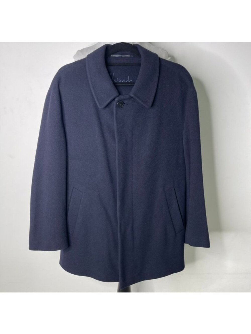 Harrods Men Pure Cashmere Car Coat Navy Blue Size 40 US Mid Length Overcoat Grea